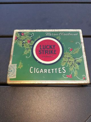 Vintage Lucky Strike Cigarette Tin Box Antique Rare Holder Christmas