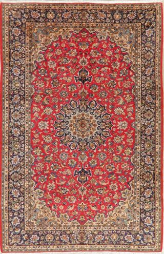 Vintage Traditional Floral Red Najafabad Kashaan Area Rug Hand - Knotted Wool 8x12