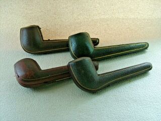 Vintage Smoking Pipes,  4 Leather Pipe Cases.