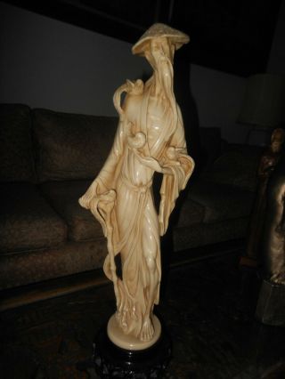 18.  5” Tall Vintage Carved Ivory Color Resin Statue Figure Figurine Oriental Art