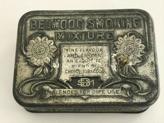 Belwood Smoking Mixture Metal Pipe Tobacco Tin W/ Hinged Lid 3 1/4”l X 4 1/2”w