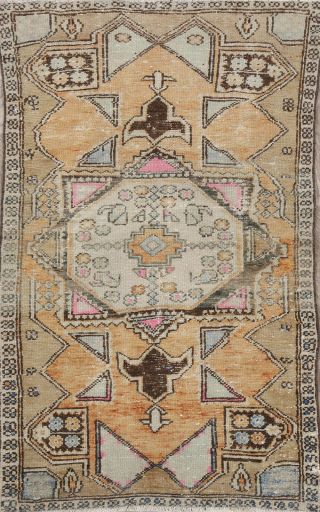 Vintage Tribal Geometric Anatolian Wool Area Rug Hand - Knotted Turkish Carpet 3x6