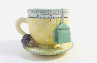 Vintage Boston Warehouse Kitchen Timer Teacup W/ Strawberry Teabag