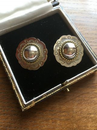 Vintage Sterling Silver Large Button Earrings Clips Ons.  Signed 925 Mexico.