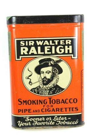 Vintage Sir Walter Raleigh Tobacco Tin W/ Full Tax Stamp And Union Made Label