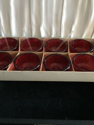 Vintage Set Of (8) Heavy Glass Salt Cellars With3 Matching Spoon Shovels