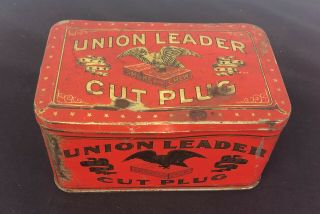 Antique Union Leader Cut Plug Tobacco Advertising Tin