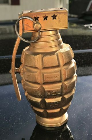 Vintage Hand Gold Grenade Cigarette Table Lighter Combat P.  G.  L.  Novelty