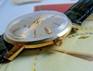14k Gold Vintage Men ' s 1960 ' s Hamilton Swiss 22 Jewel Mechanical Watch 3