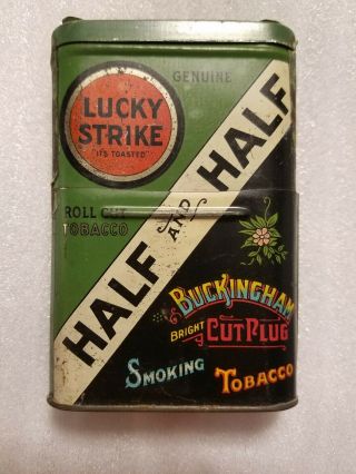 1930 Vintage Lucky Strike Half And Half Tobacco Tin Vertical Pocket Buckingham