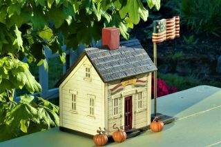 Harold Turpin American Folk Art Colonial Saltbox Flag House With Pumpkins