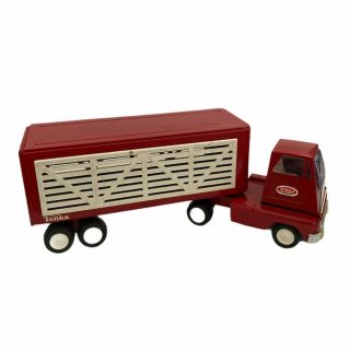 Vintage Tonka Livestock Truck & Trailer - 15 1/2  Metal Red & White 1962 - 1969