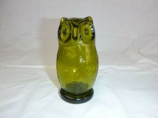 Vtg Mid Century Avocado Green Art Glass Owl Figurine Paperweight 5 "
