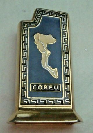 Greece Corfu Achilles Rare Enameled Metal Table Case/holder For Bic Lighter 56