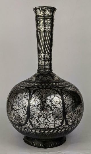 Indian Deccan Bidri Silver Inlay Bottle Vase 19th Century​