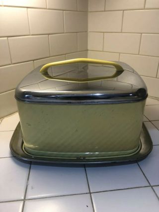 Vintage Lincoln Beautyware Yellow Chrome Metal Cake Carrier Plate Mid Century