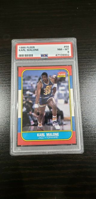 1986 - 87 Fleer 68 Karl Malone Rookie Card Psa 8 Hot