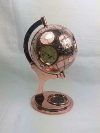 Rare Vintage Angelus Copper World Globe Clock Weather Station A/f