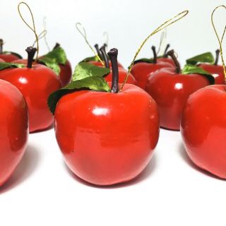 22pc Vintage Red Apple Christmas Tree Ornaments Lacquered Silky Leaf 2 " Craft