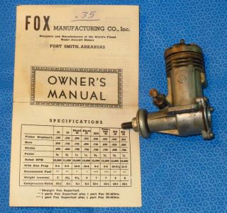 Vintage Model Airplane Gas Engine Fox 35 W Instruction Sheet