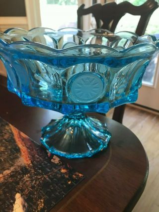 Vintage Fostoria Blue Frosted Coin Glass Large Footed Compote Bowl 8 Inches