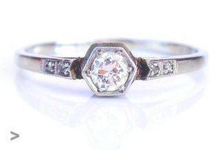 1930 Antique Art Deco Ring Solid 18k White Gold 0.  17ct Diamond Us 5.  25 / 1.  5