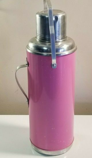 Retro Vintage Large Pink Metal Insulated Thermos With Lid