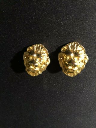 Vintage Kenneth Lane Gold Tone Clip On Earrings Lion