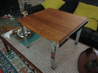 Vintage Mid Century Milo Baughman Chrome & Rosewood End Or Side Table