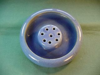Vintage Weller Art Pottery Blue Monochrome Bowl And Flower Frog