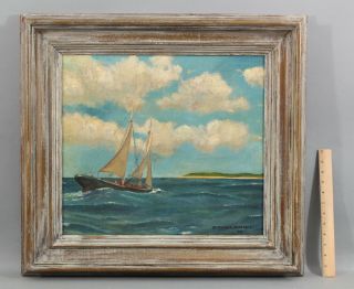 Antique Signed 1935 American Maritime Sailboat Seascape O/c Oil Painting,  Nr