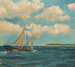 Antique Signed 1935 American Maritime Sailboat Seascape O/C Oil Painting,  NR 3