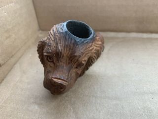 Vintage Wood Tobacco Pipe Head Bowl Hand Carved Folk Art Dogs Head