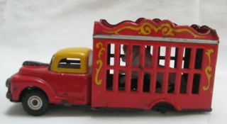 Vintage Tin Friction Toy Circus Truck W/ Lion Japan Line Mar