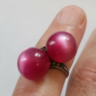 Vintage Small Pinky Ring ? Sterling Silver Pink Rose Cats Eye Ring