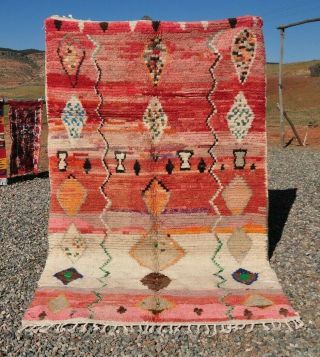 Moroccan Boujad Rug 100 Wool Handmade Vintage Berber Carpet (5,  1ft X 8,  2 Ft)