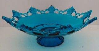 Vintage Westmoreland Glass Clear Blue Ring And Petal Footed Pedestal Bowl Dish