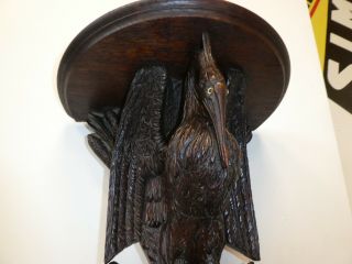 Large Antique Black Forest Carved Heron w Fish Wall Bracket Just 2
