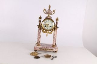 Antique Old Stunning French Made Bronze Marble Portico Clock With Gold - Plate.