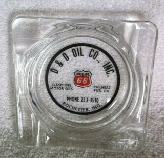Vintage PHILLIPS 66 Glass Ashtray Gas Station Souvenir ROCHESTER INDIANA 2