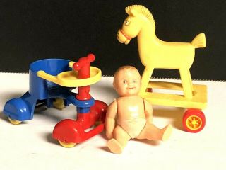 Vintage Renwal No.  27 Dollhouse Scooter Walker No.  8 Baby Mcdonalds 1986 Horse Toy