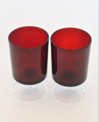 Vintage French Cranberry Ruby Red Luminarc Set Of 2 Glasses S6