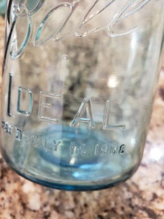 VINTAGE BALL IDEAL BLUE GLASS MASON JAR WIRE SIDE BAIL LID 7.  5 