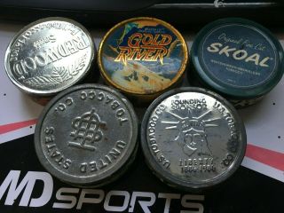 5 Vintage Tobacco Snuff Cans Happy Days,  Gold River,  Redwood,  Liberty Skoal