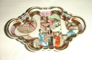 Chinese Antique Famille Rose Decorative Porcelain Pin Dish/miniature Plaque