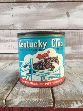 Vintage Tobacco Tin Kentucky Club White Burley Smoking Tobacco Unusual Lid
