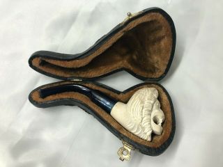 Vintage Hand Carved Meerschaum Pipe Lions Head