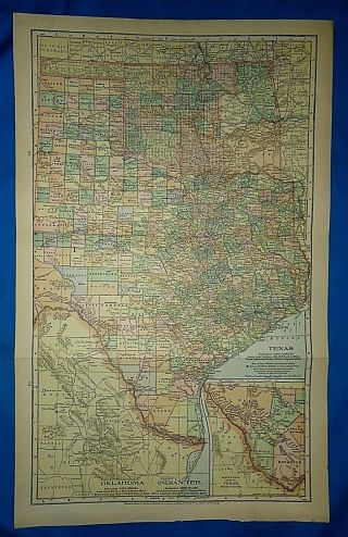 Vintage 1905 Map Texas - Indian Territory - Oklahoma Old Folio Size