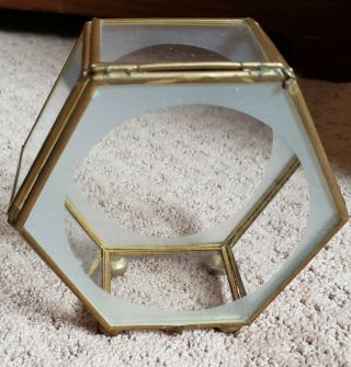 Vintage Brass And Glass Jewelry Display Case Box Hexagon