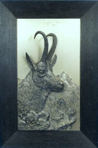 Antique German Georg Bommer Wall Plaque 3d Relief Hunt Chamois C1900